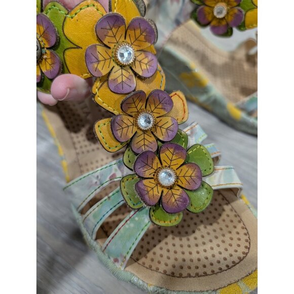 Laura Vita Jacsmino Fleur Wedge Sandals Multicolor Floral Boho Sparkle Sz 41 - Picture 13 of 16